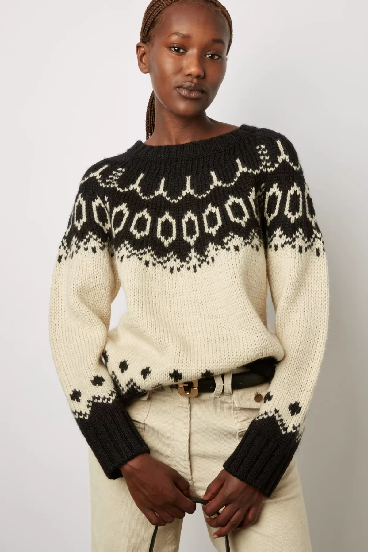 Gerarddarel Pull d'hiver en laine mélangée et motifs bicolores - LOUNESS Beige-Femme Maille