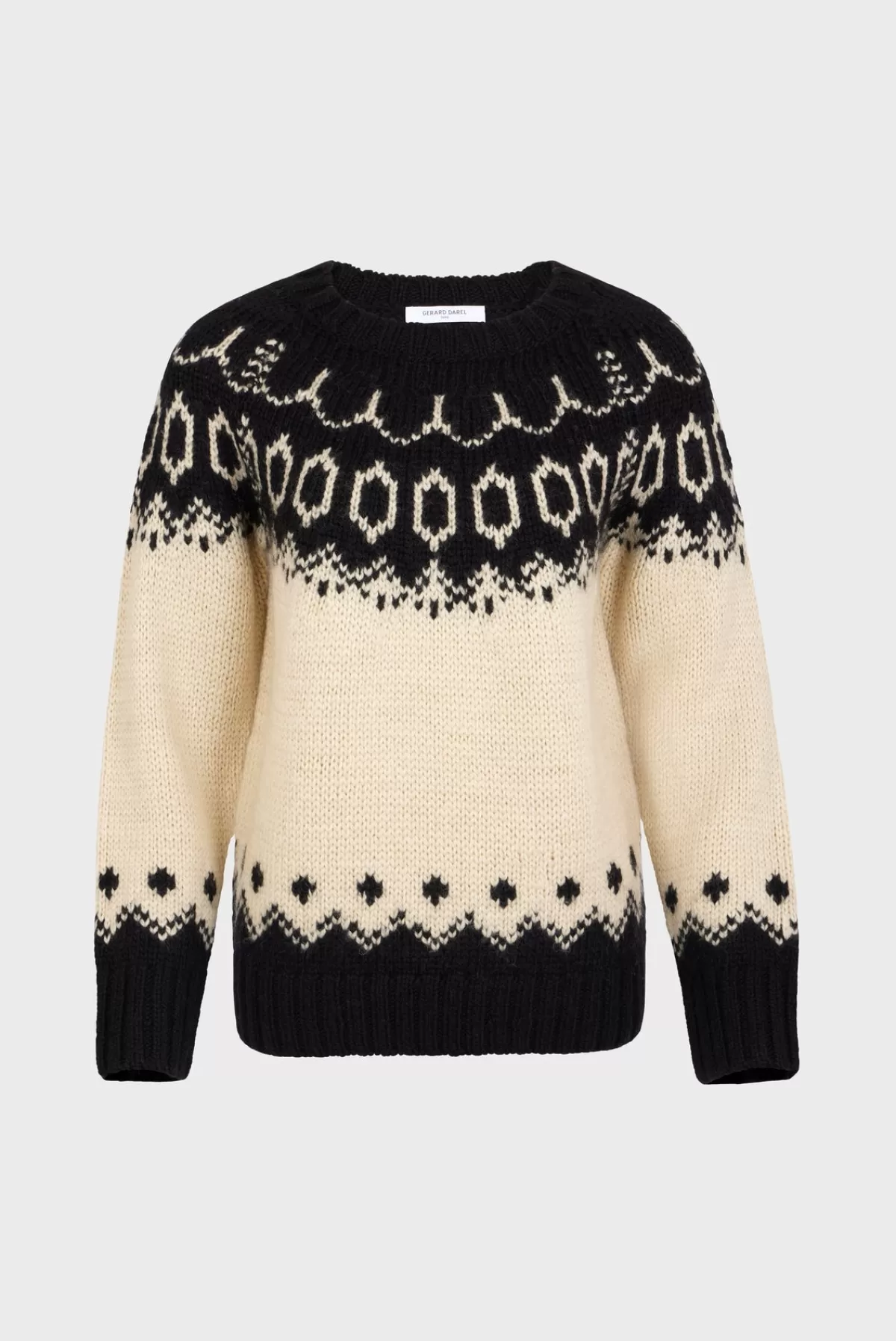 Gerarddarel Pull d'hiver en laine mélangée et motifs bicolores - LOUNESS Beige-Femme Maille