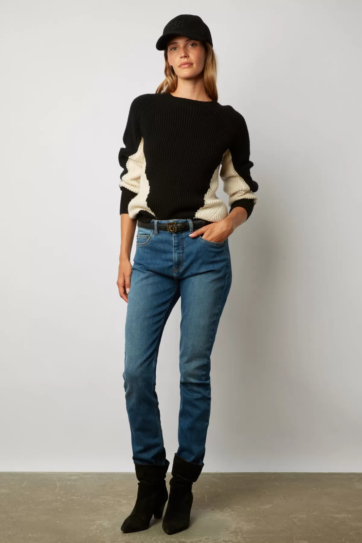 Gerarddarel Pull épais en laine mélangée color block - LIBBY Noir-Femme Maille